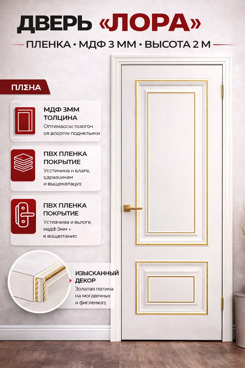 Дверь ПВХ Пленка Лора глухой МДФ 3мм