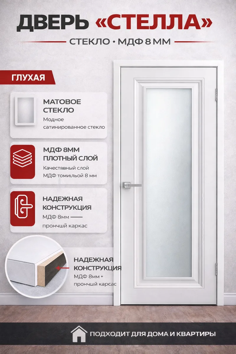 Дверь Стелла стекло МДФ 8мм