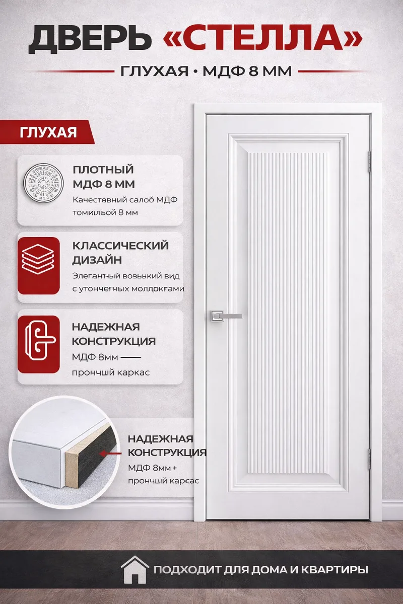 Дверь Стелла глухой МДФ 8мм
